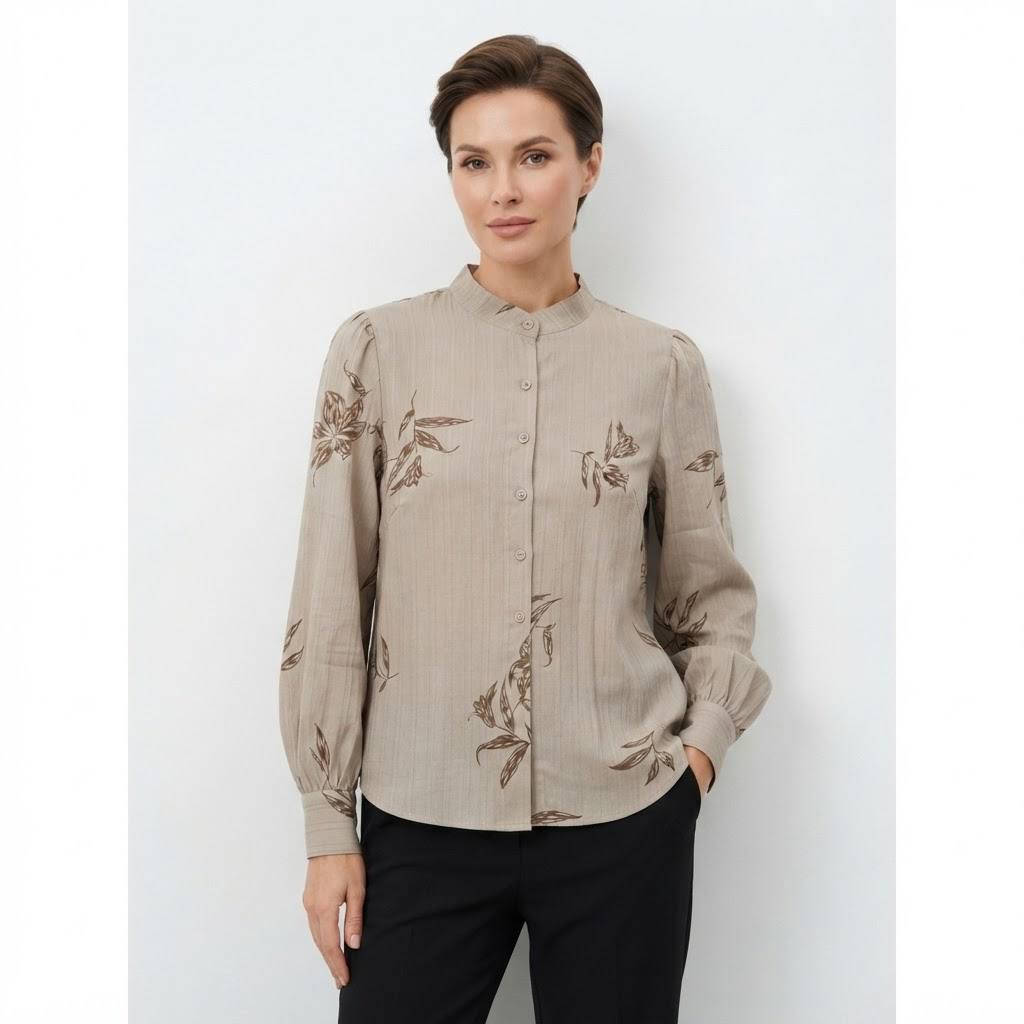Women's Botanica Series Botanical Leaf Print Band Collar Blouse