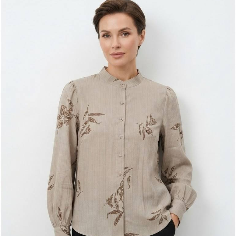 Women's Botanica Series Botanical Leaf Print Band Collar Blouse