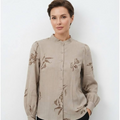 Women's Botanica Series Botanical Leaf Print Band Collar Blouse