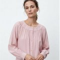 Women's Blossom Series Lace Trim Gathered Neck Long Sleeve Blouse