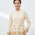 Women's Aurelia Series Gold Embroidered Border Long Sleeve Blouse