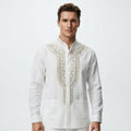 Rayyan Series Men's White Gold Embroidered Takwa Shirt Long Sleeve Kurta – Premium Cotton Linen Baju Takwa