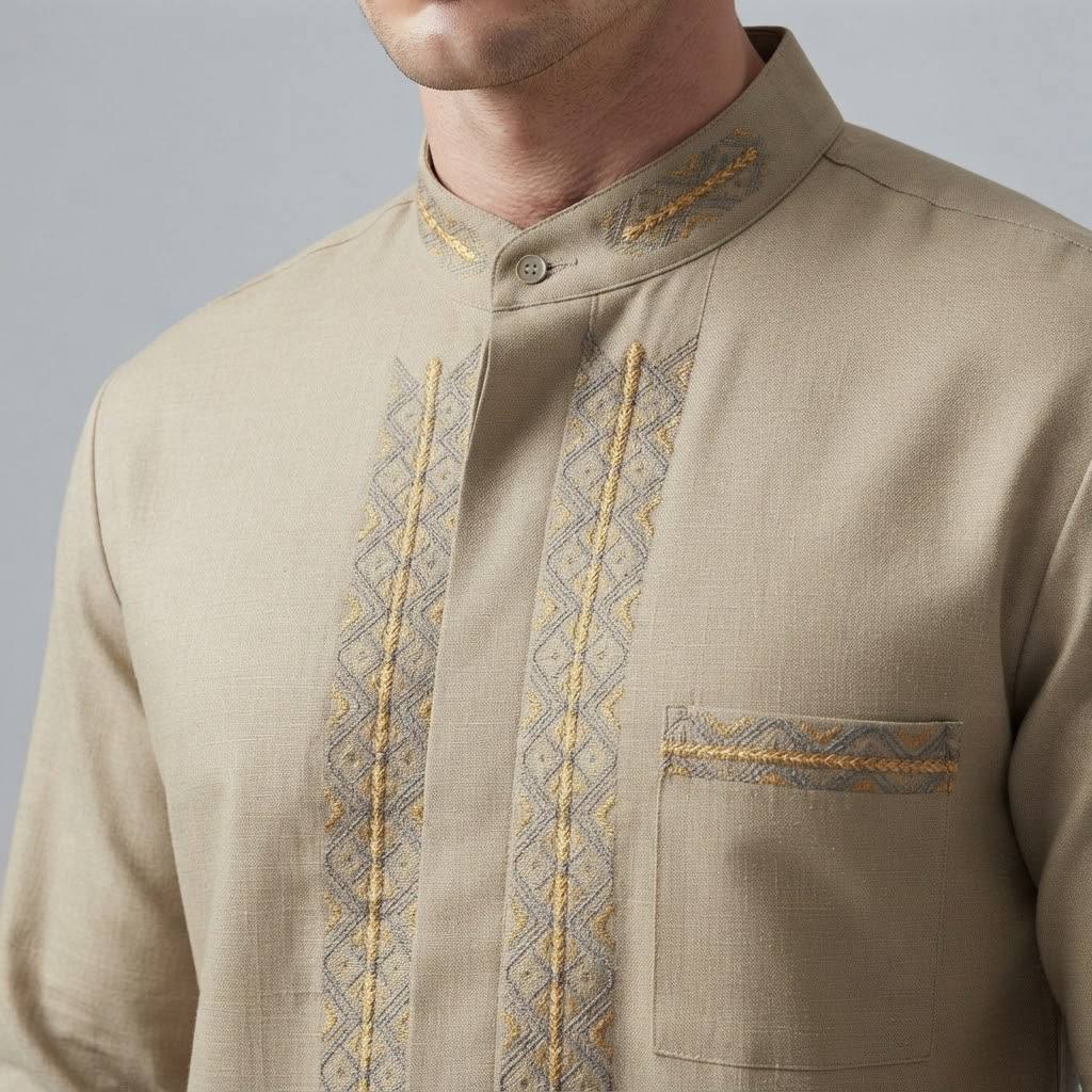 Men's Rayyan Series White Gold Embroidered Long Sleeve Takwa Shirt