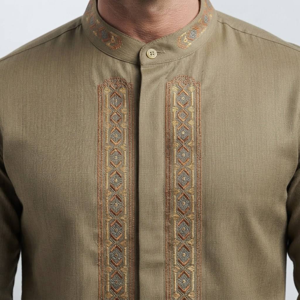 Men's Rayyan Series White Gold Embroidered Long Sleeve Takwa Shirt