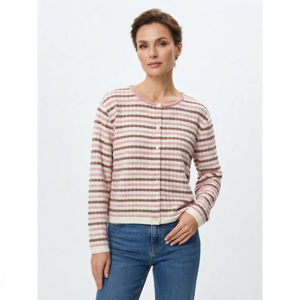 Women's Astrid Series Monochrome Textured Stripe Button-Front Knit Cardigan