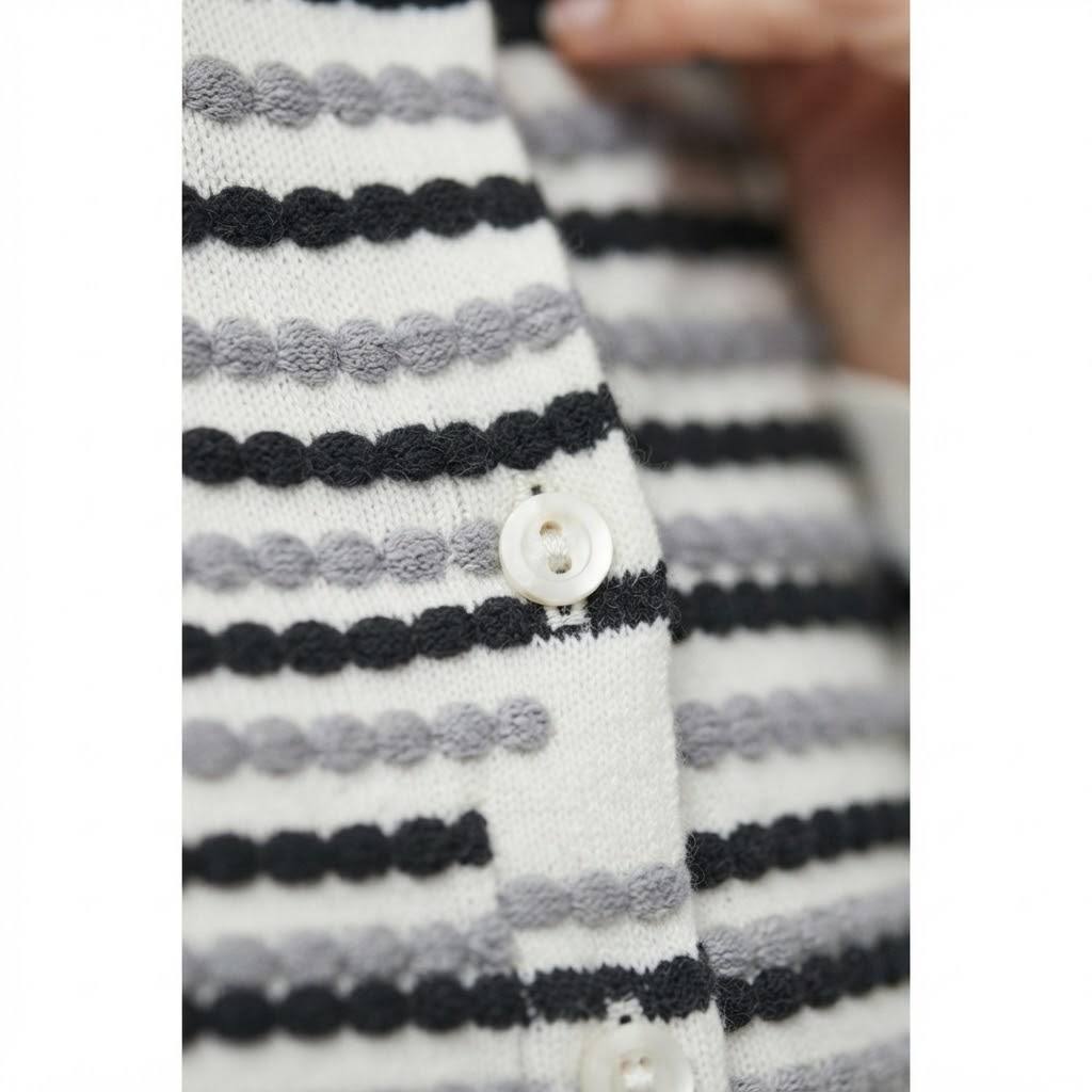 Women's Astrid Series Monochrome Textured Stripe Button-Front Knit Cardigan