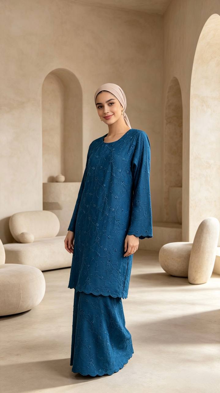 Women's Marissa Series Maroon Embroidered Scalloped Hem Modern Baju Kurung