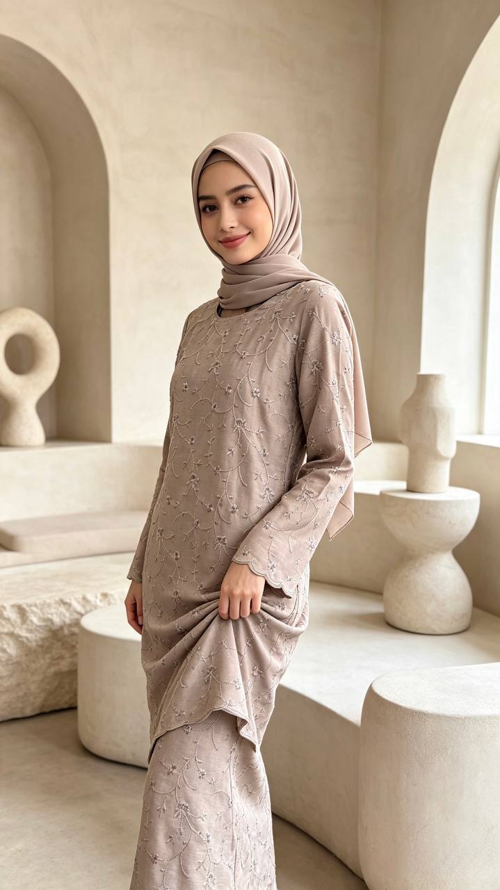 Women's Marissa Series Maroon Embroidered Scalloped Hem Modern Baju Kurung