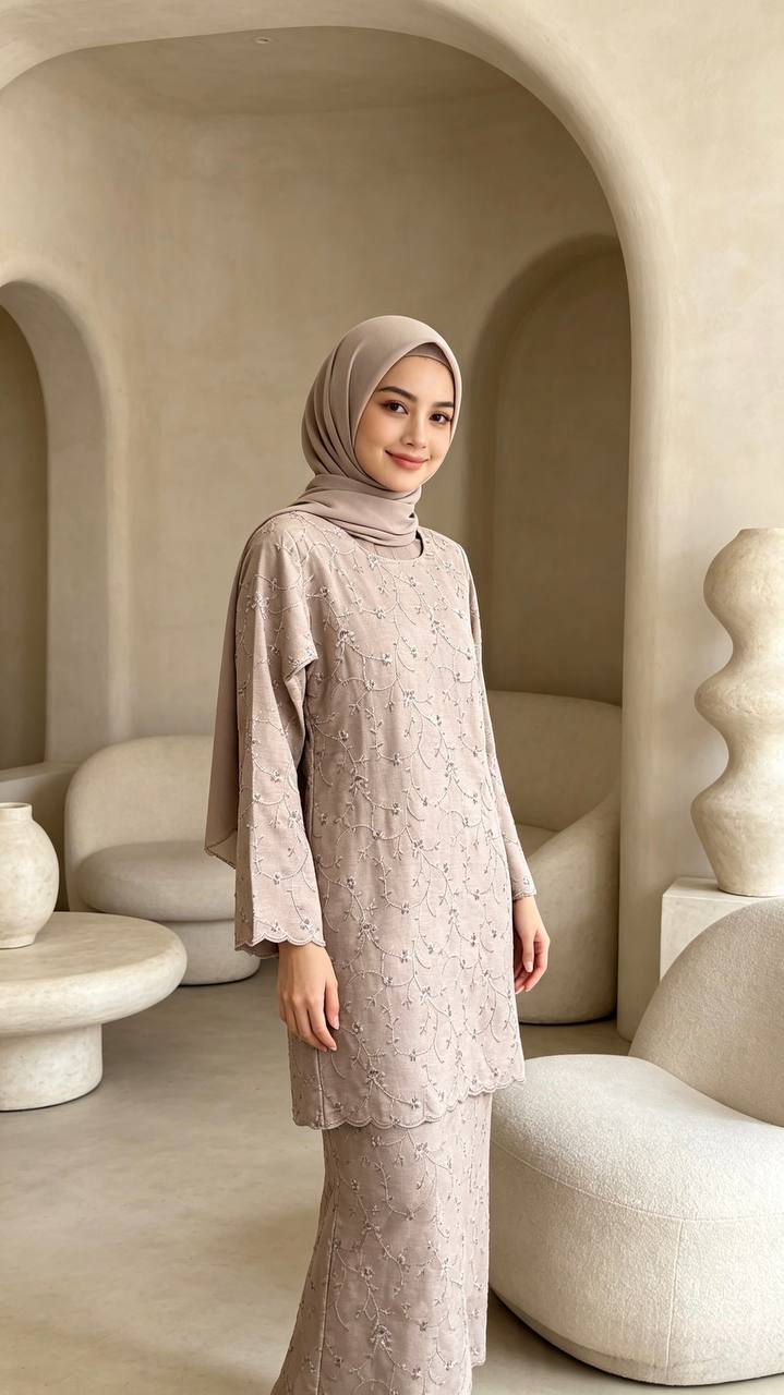 Women's Marissa Series Maroon Embroidered Scalloped Hem Modern Baju Kurung