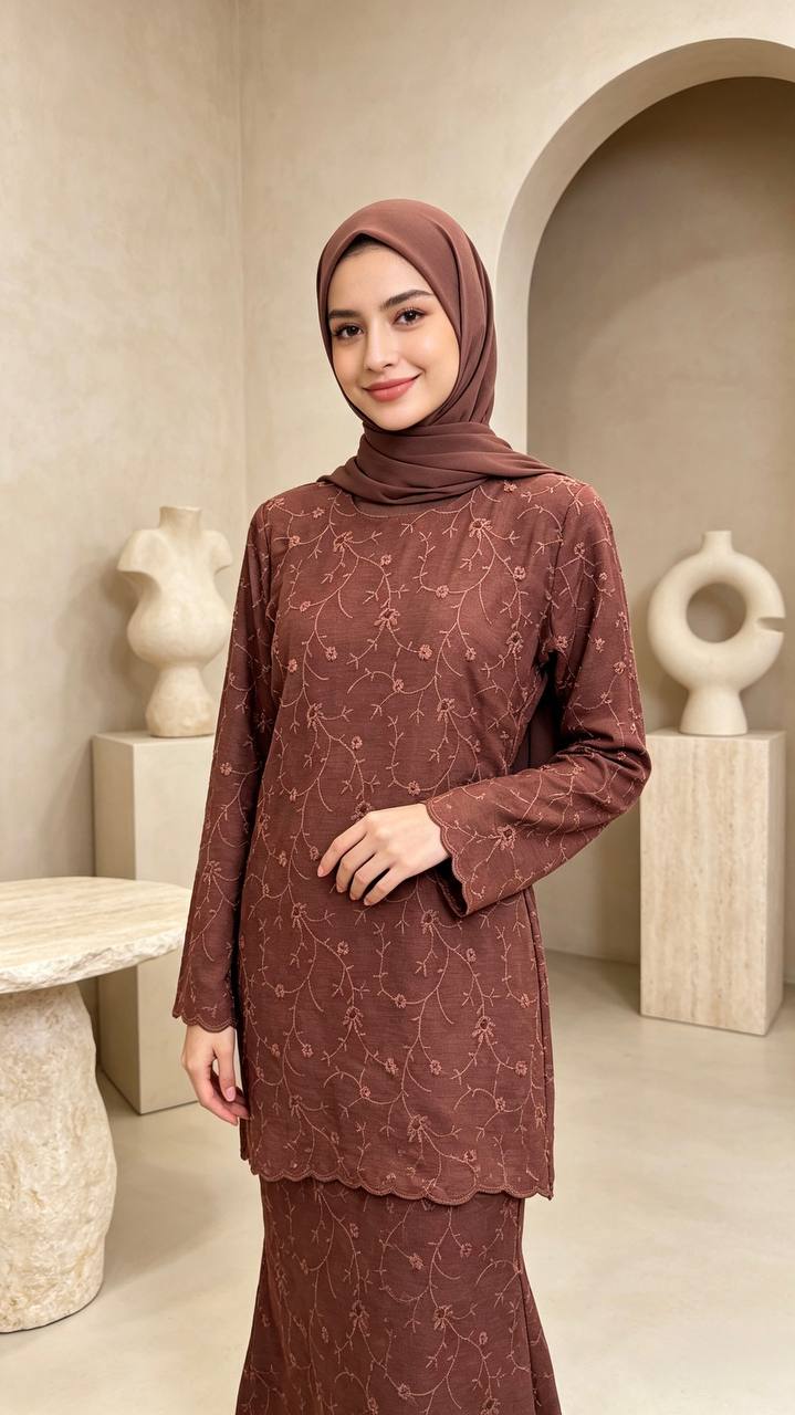 Women's Marissa Series Maroon Embroidered Scalloped Hem Modern Baju Kurung