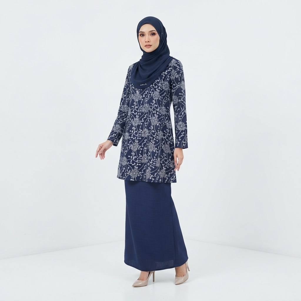 Women's Safiya Series Black & White Floral Patterned Modern Baju Kurung
