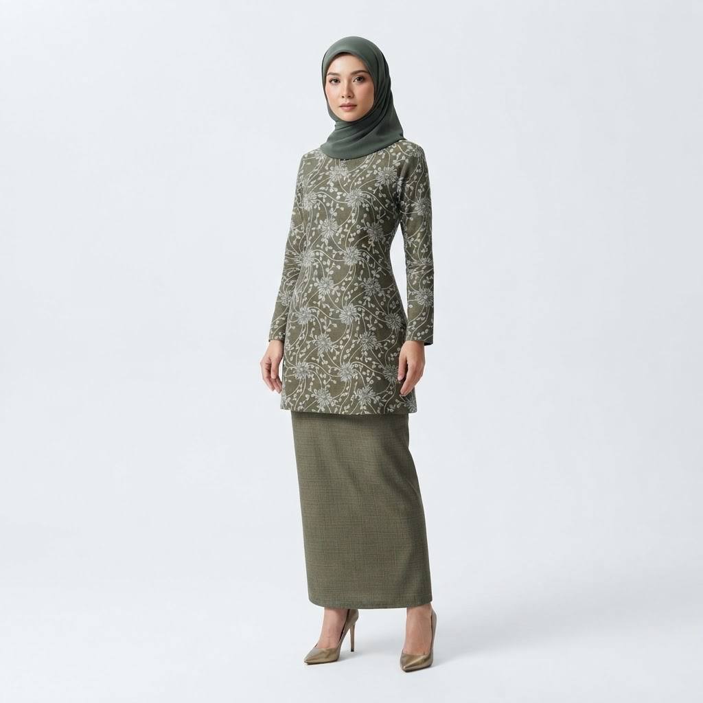 Women's Safiya Series Black & White Floral Patterned Modern Baju Kurung