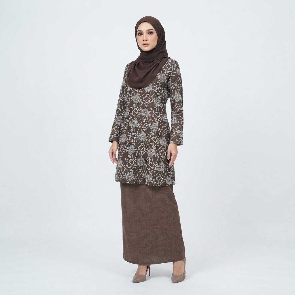 Women's Safiya Series Black & White Floral Patterned Modern Baju Kurung