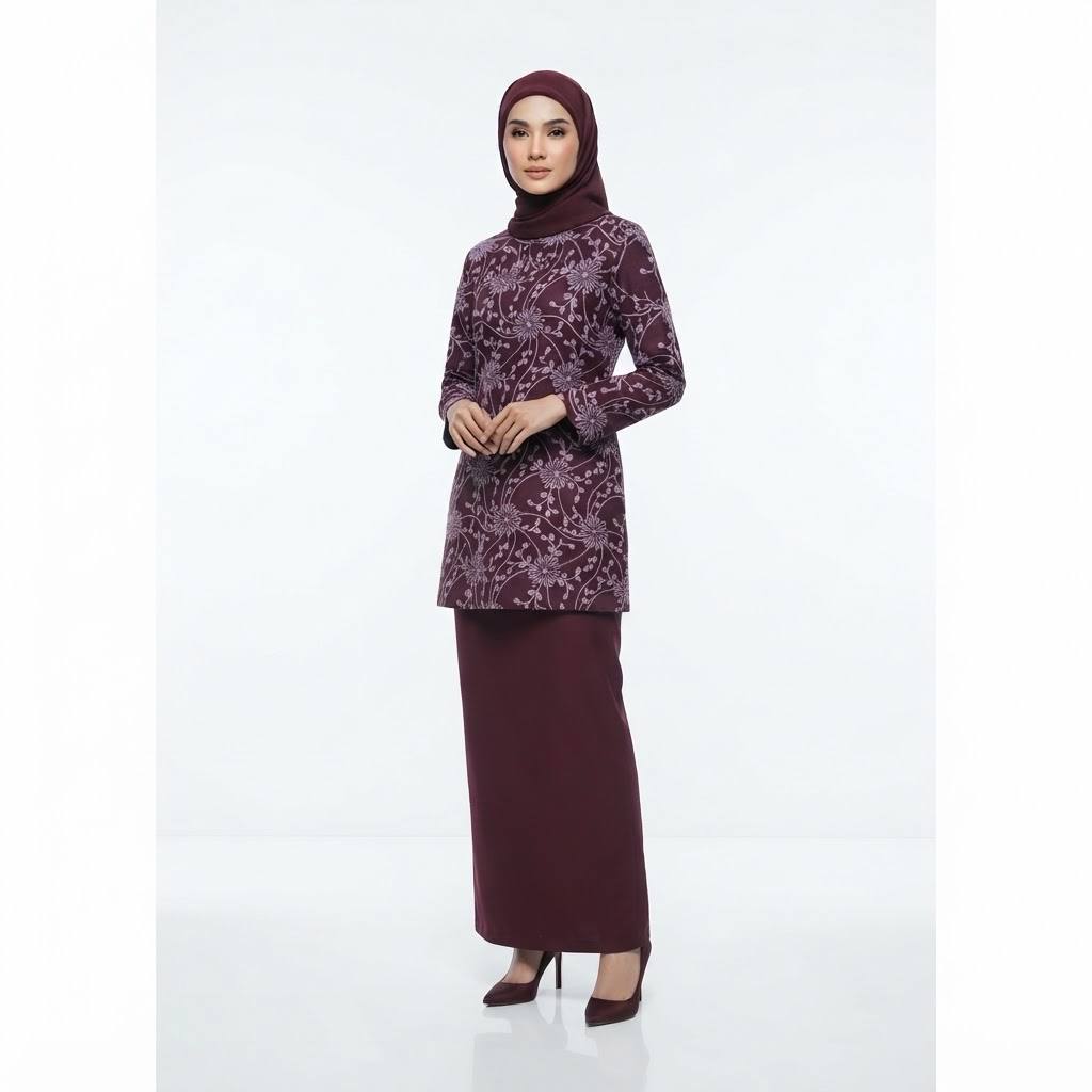 Women's Safiya Series Black & White Floral Patterned Modern Baju Kurung
