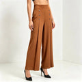 Women's Sienna Series Caramel Brown High-Waisted Sailor Button Palazzo Pants