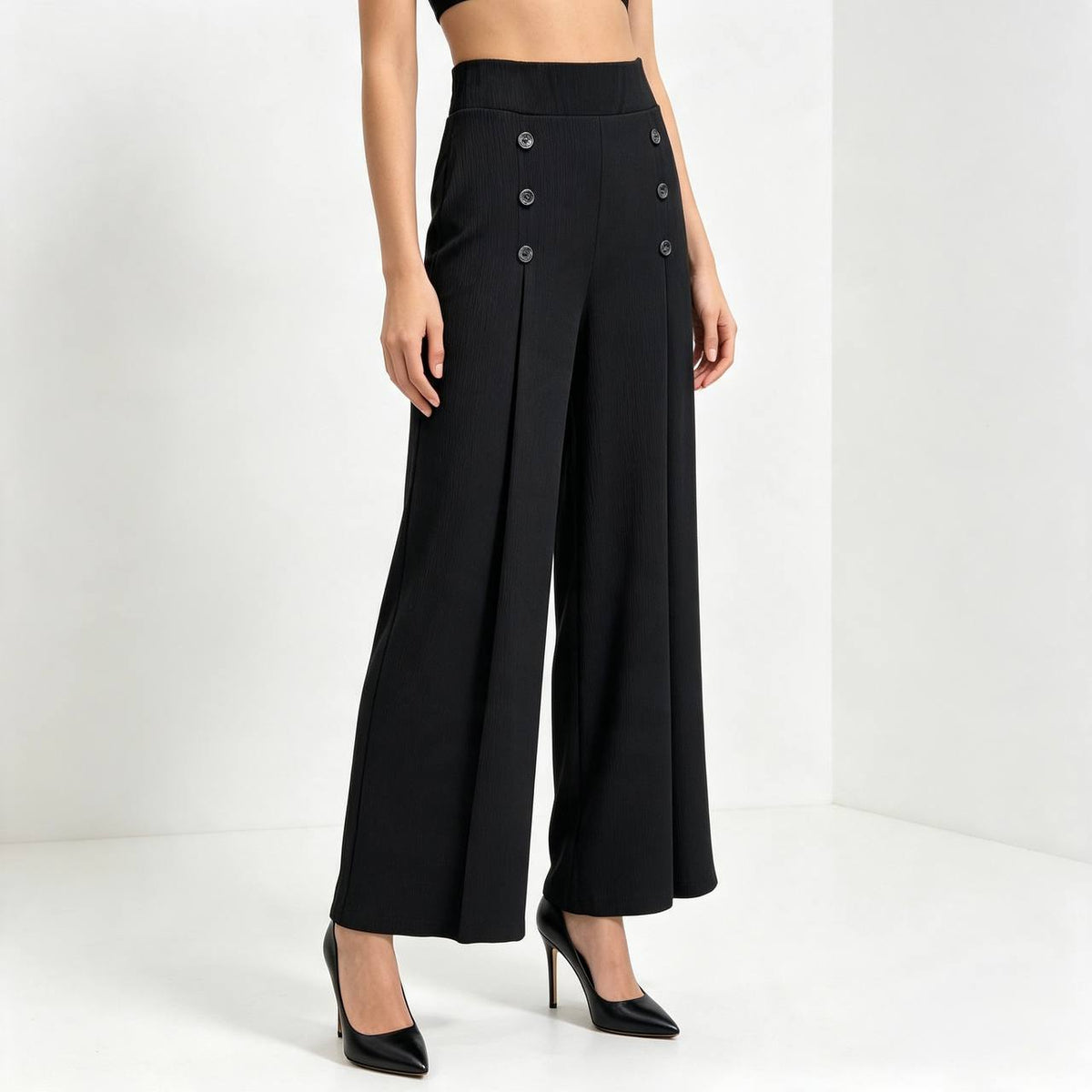 Women's Sienna Series Caramel Brown High-Waisted Sailor Button Palazzo Pants