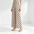 Women's Audrey Series Soft Brown Polka Dot Drawstring Elastic Waist Palazzo Pants