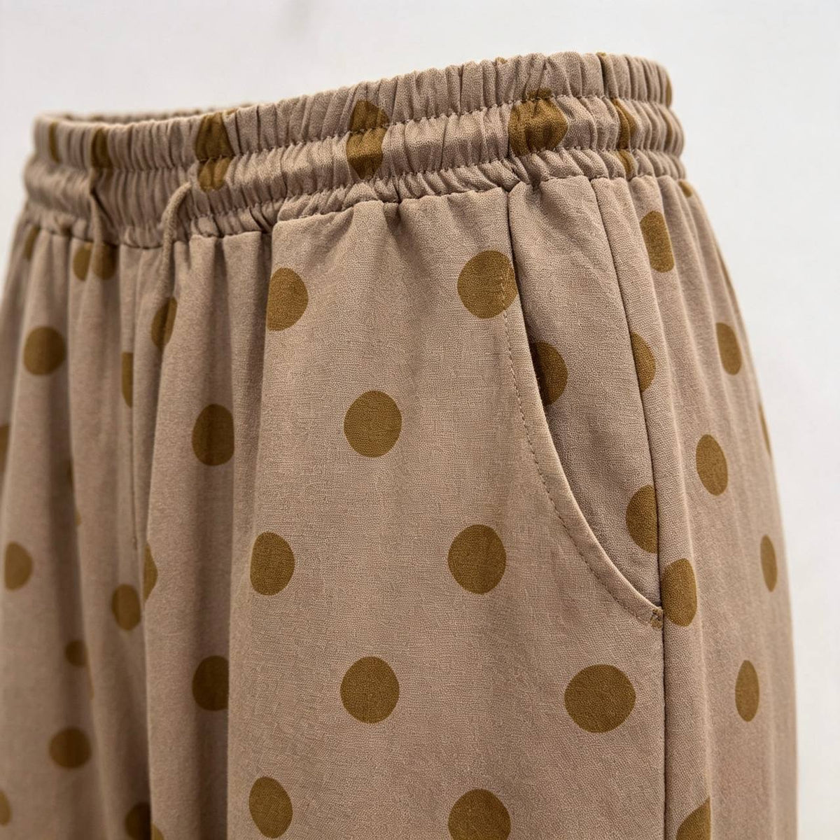 Women's Audrey Series Soft Brown Polka Dot Drawstring Elastic Waist Palazzo Pants