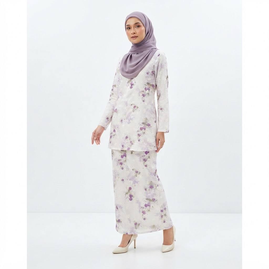 Women’s Floral Print Floral Lace Baju Kurung Modern Set