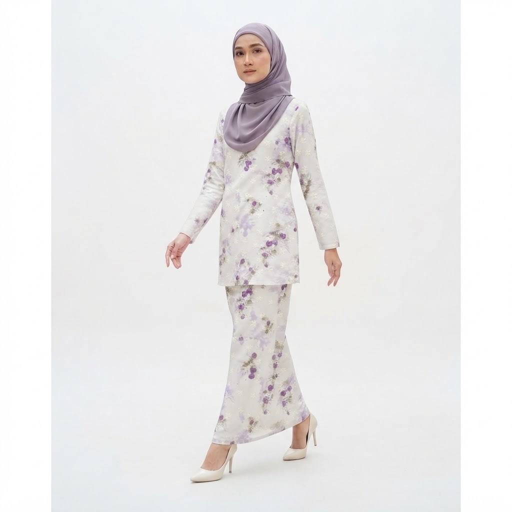Women’s Floral Print Floral Lace Baju Kurung Modern Set