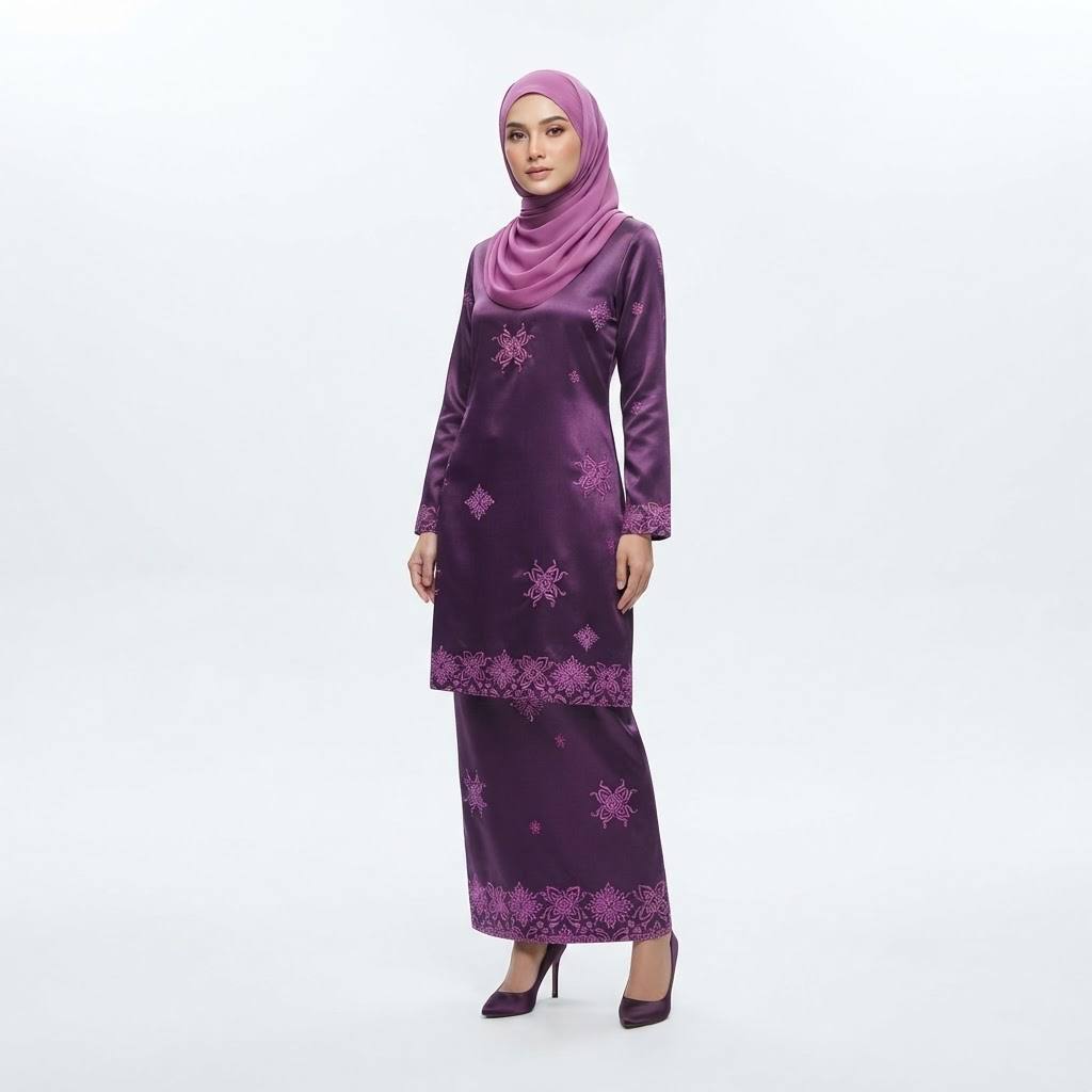 Women’s Satin Jacquard Motif Baju Kurung Modern Set