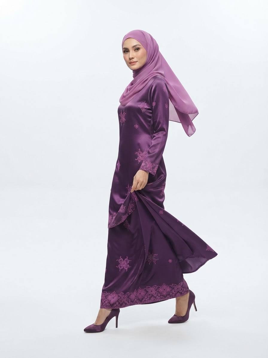 Women’s Satin Jacquard Motif Baju Kurung Modern Set