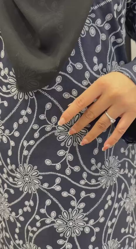 Women's Safiya Series Black & White Floral Patterned Modern Baju Kurung